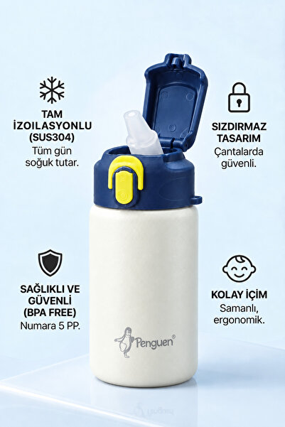 Penguen Çocuk Pipetli Çelik Suluk ve Matara 500 ml Sızdırmaz BPA Free SUS304 ...