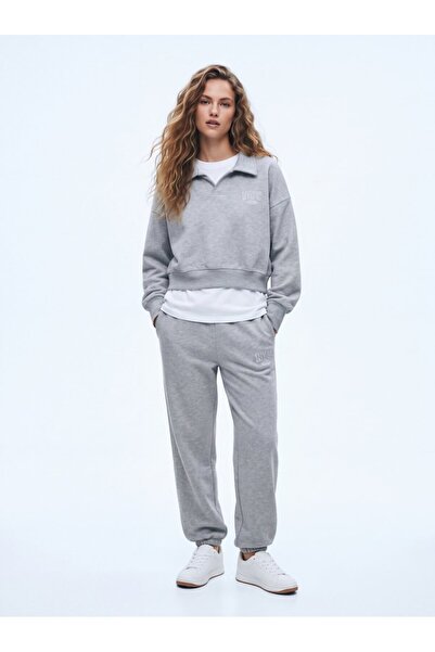 Ltb Regular Fit Letter Printed Rubber Cuffed Gray Tracksuit
