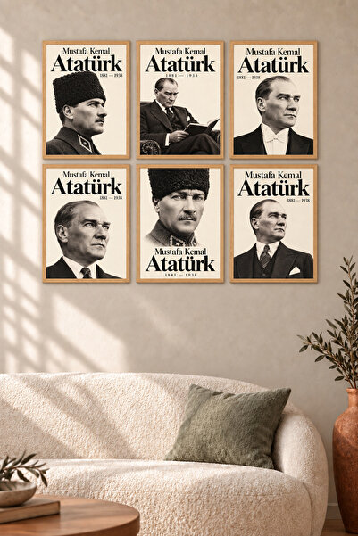 HOPE DİZAYN Mustafa Kemal Atatürk 6’lı Çerçeve Görünümlü Duvar Tablosu Seti