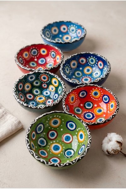 Mijja 6 Piece Tile Bowl Set 8 cm Colorful Snack Bowl Sauce Bowl Breakfast Tur...
