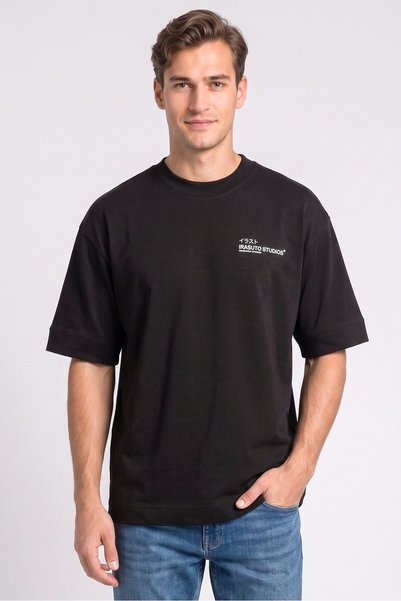 Irasuto Studios Men Crew Neck Short Sleeve Brand Logo T-Shirt, Black