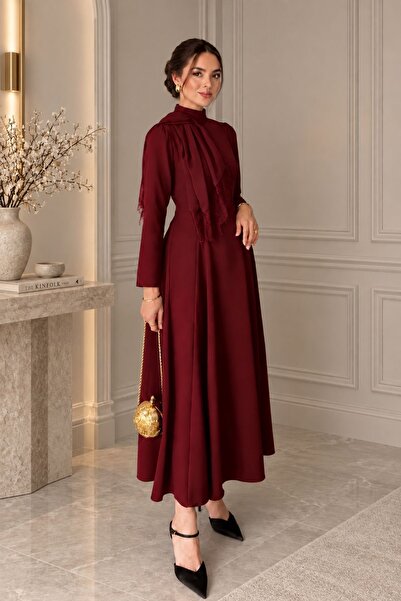 MAG FASHİON Bordo Elbise Eteği Çan Elbise Abiye Elbise Mezuniyet Elbisesi