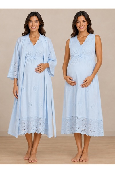 by İGP Scalloped Fabric Breastfeeding Feature Maternity Cotton Nightgown Set ...