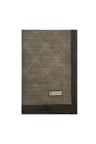 Vakko Cotton Silk Monogram Shawl 42140-Dark Khaki