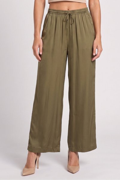 Minus Women Regular Fit Solid Wide Leg Pants, Olive