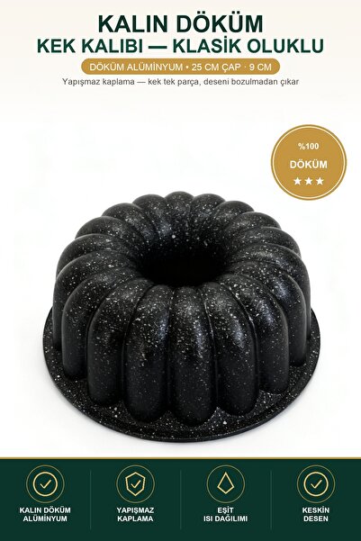 viracasa Kalın Döküm Kek Kalıbı Klasik Oluklu Siyah 25 cm çap Yapışmaz Bundt ...