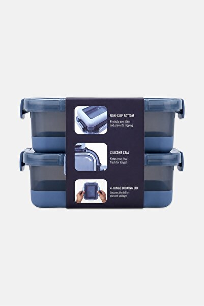Gourmet 2 Pieces Rectangle Food Container With Non Slip Sleeve, Slate Blue