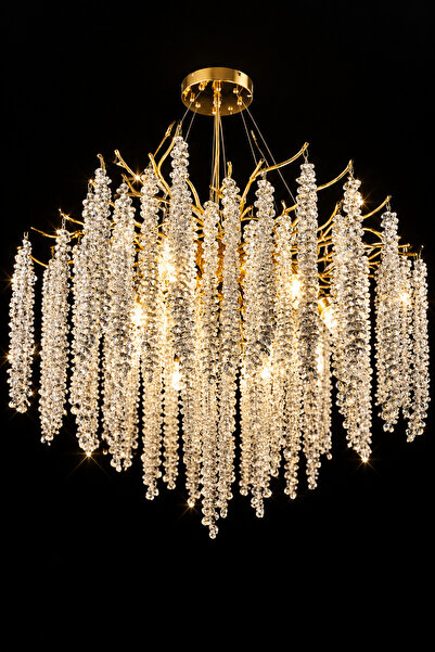 HOMSİ 80 cm kristal taşlı serip avize yuvarlak
