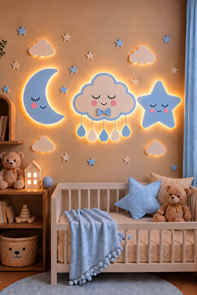 Moonly Concept Gökyüzü Çocuk Odası Gece Lambası | Bulut Ay Yıldız Bebek Odası...