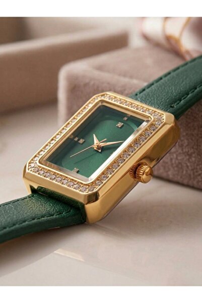 Mazzy Lumi Rectangular Stone Leather Women's Wristwatch