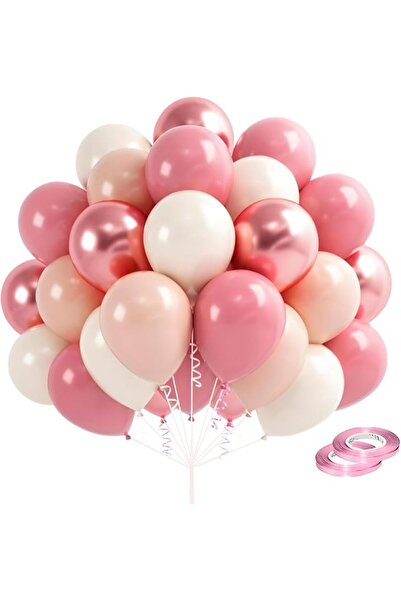 SYOSI 60pcs Dusty Pink Latex Balloons Set Including Metallic Blush Pink 12 In...