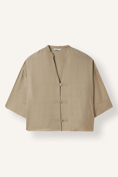 DeFacto Oversize Hakim Collar Brit Buttoned Long Sleeve Basic Blouse I8515Ax26Au