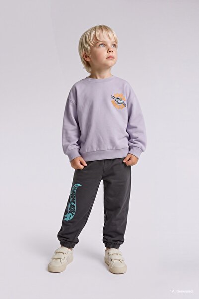 DeFacto 100% Cotton Hot Wheels Licensed Printed Sweatshirt and Sweatpants 2-P...