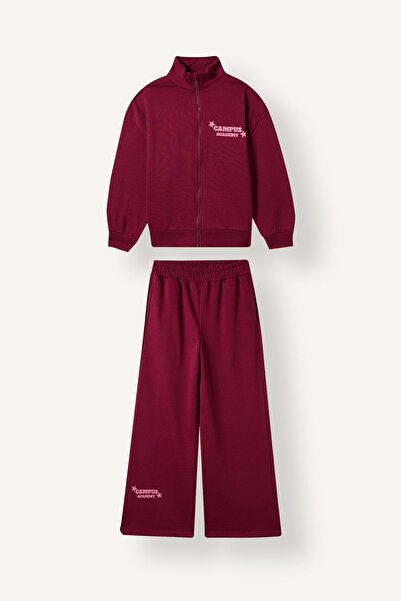 DeFacto Zippered Printed Top Wide Leg Sweatpants 2-Piece Set for Girls I0858A...