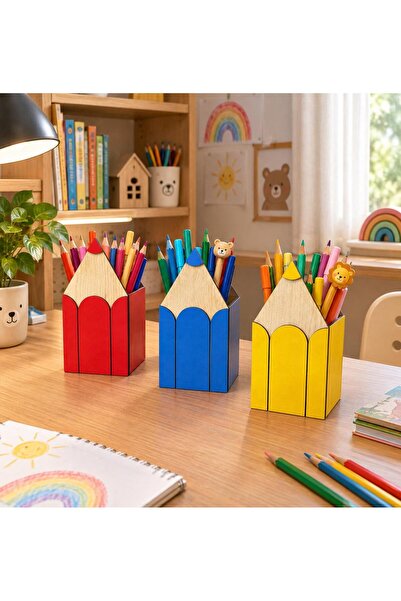 WoodenZoo Wooden Desktop Pen Holder Pencil Case for Kids Set of 3