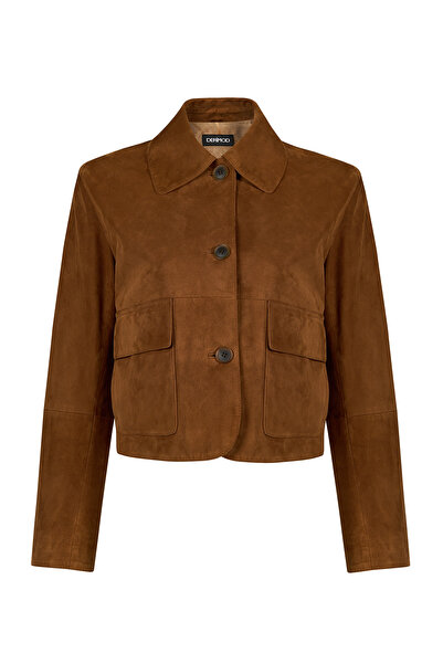 Derimod Trix Women's Brown Oversize Suede Leather Jacket 26Wgd570510