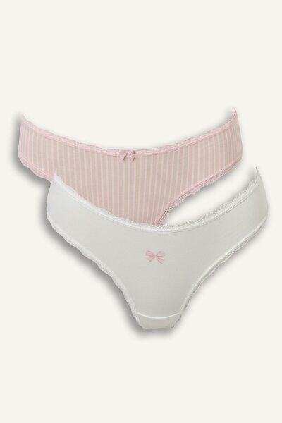 DeFacto Striped Bow and Lace Detailed 2-Piece Slip Panties I4424Ax26Au