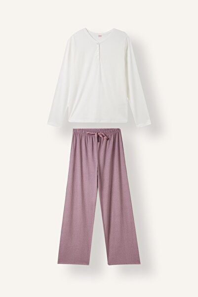 DeFacto Relaxed Fit Düğme Detaylı Uzun Kollu Pamuklu Pijama Takımı H9094AX26AU