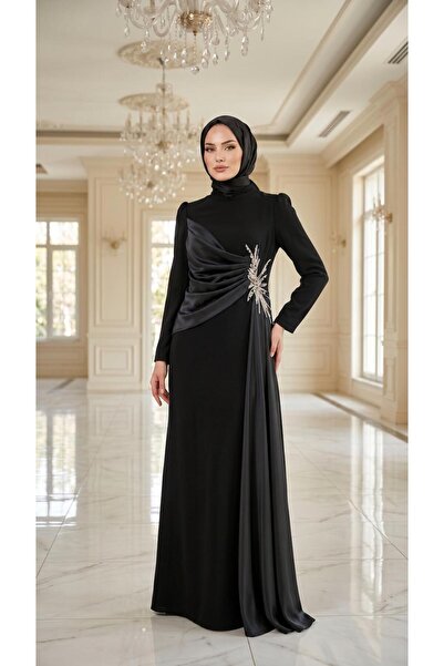perfectmegastore Çınar Özkan Beli Taş Detaylı Abiye Elbise-5285
