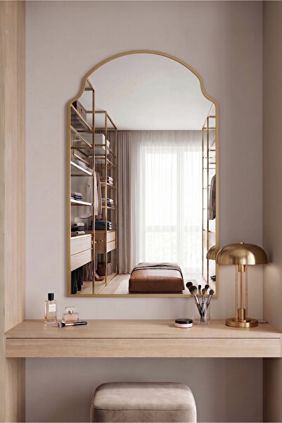 Fawdecor İtalyan Dizayn Kemerli Ahşap Arkadan Çerçeveli Duvar Aynası Modern D...