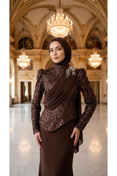perfectmegastore New Elegans Üstü Payet Detaylı Abiye Elbise-2518