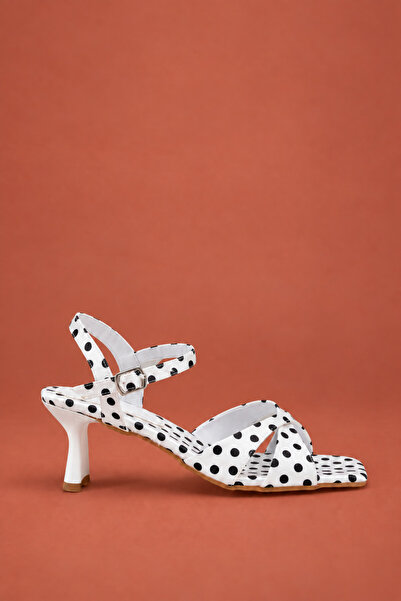 UNDERRATED Women's Satin Polka Dot Square Toe Ankle Strap Thick Heeled Sandals