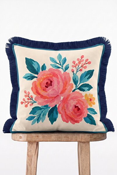 IdeCraft Spring Bouquet Elegance Pink Rose Pattern Double Sided Fringed Throw...