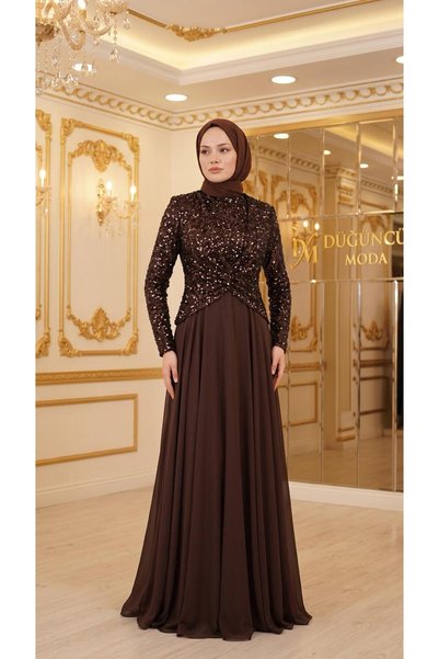 perfectmegastore Çınar Özkan Üstü Payet Detaylı Abiye Elbise-5244