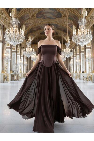 perfectmegastore Ecrin Bedeni Saten Şifon Etekli Abiye Elbise-5631