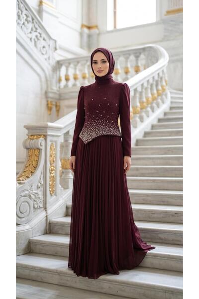 perfectmegastore Tuay Önü Taş Detaylı Abiye Elbise-4498