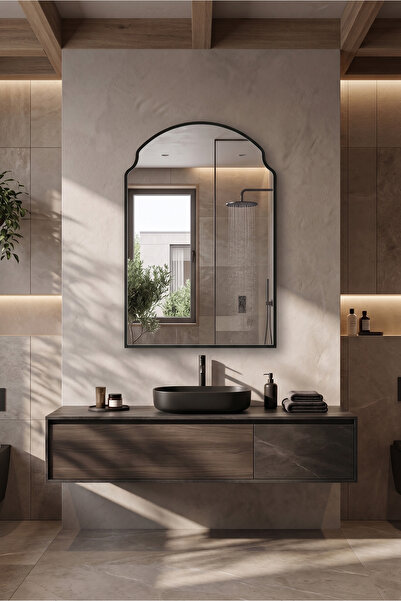 Fawdecor İtalyan Dizayn Kemerli Ahşap Arkadan Çerçeveli Duvar Aynası Modern D...