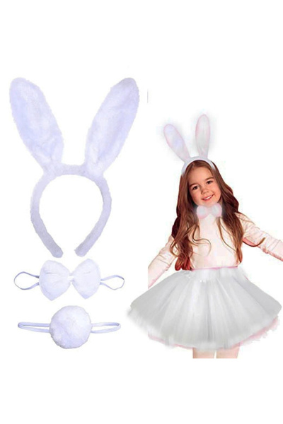 shopwave Rabbit Crown Skirt Bow Tie and Tail Costume Set White Color Children...