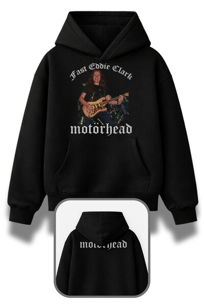 Fuddy Moda Унисекс суитшърт с качулка с принт на Моторхед Еди Кларк на гърба,...