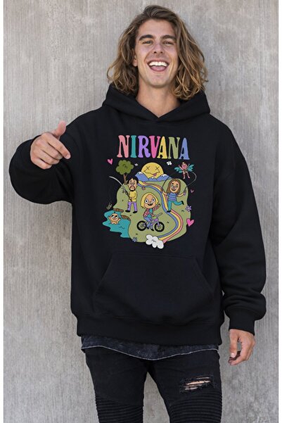 Fuddy Moda Unisex Αστείο φούτερ με κουκούλα με στάμπα Nirvana, Oversize φούτε...