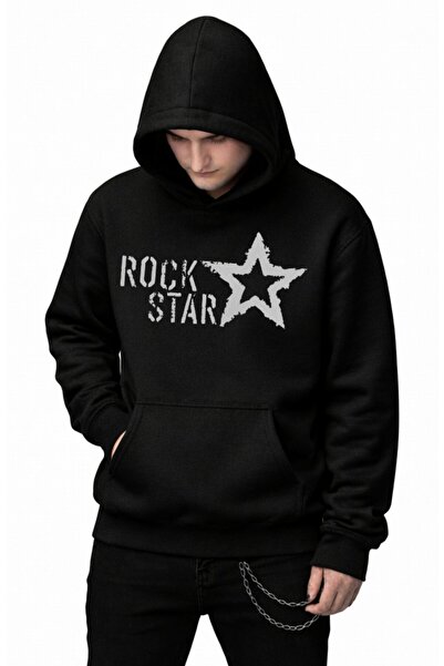 Fuddy Moda Unisex Oversize Φούτερ με στάμπα Rock Star και κουκούλα