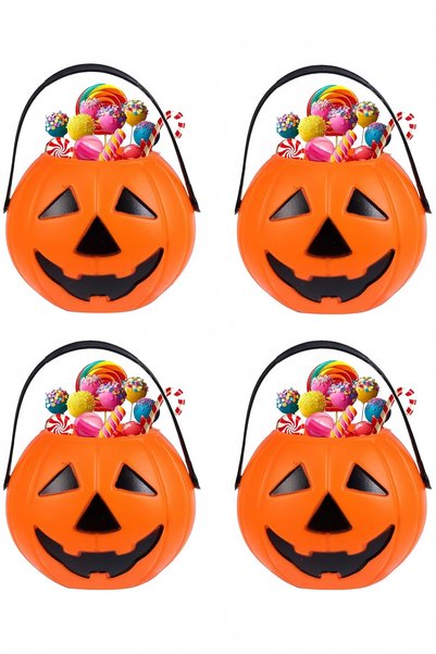 GGEROU 4Pcs Halloween Plastic Pumpkin Bucket,Portable Pumpkin Buckets for Tri...