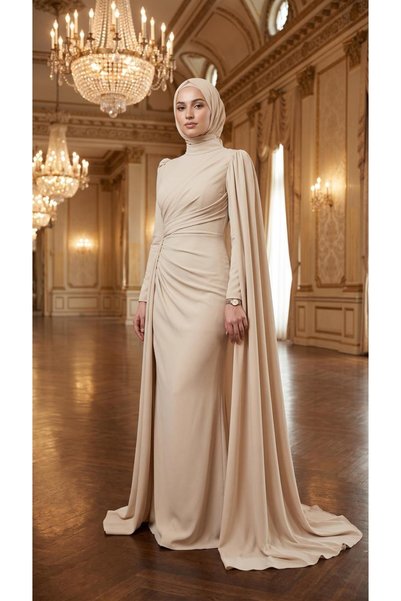 perfectmegastore Pınar Şems Pelerin Detaylı Abiye Elbise- Esin