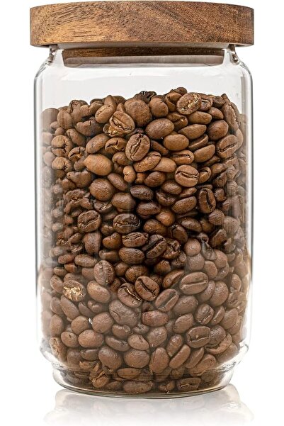 MIBRU Coffee Beans Glass Container Wood Lid Glass Airtight Canister Kitchen S...