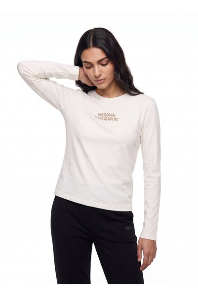 NATIONAL GEOGRAPHIC Ekru Kadın Bisiklet Yaka Relaxed Baskılı T-Shirt N6WL-TST...