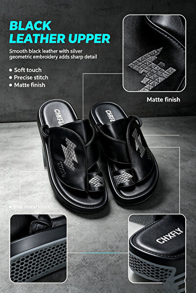 Alnoor Global Store Urban Style Genuine Leather Slippers with Thick Cushioned...