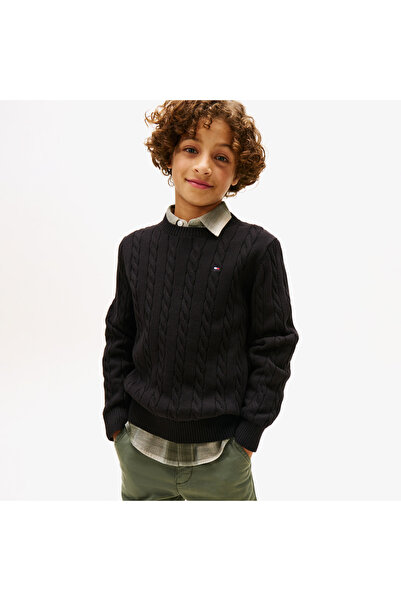 Tommy Hilfiger Cotton Cable Çocuk Siyah Kazak