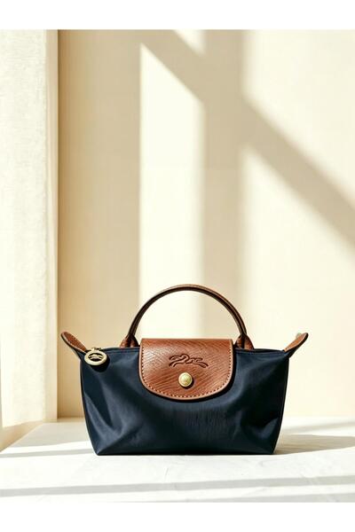 LONGINES Women Small Dumpling Bag, Navy Blue Nylon Mini Top Handle Bag, Light...