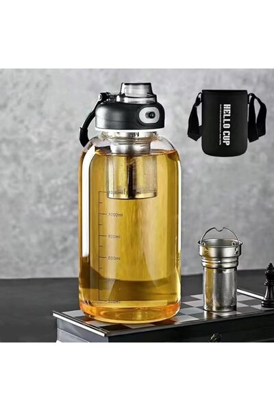 GENERAL Glass Tea Cup with Infuser - 1500ml Large Glass Water Bottle with Lid...