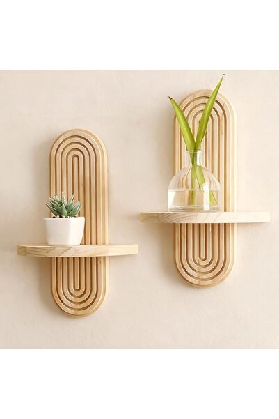 NIUBI Boho Floating Shelf, Handmade Solid Wood Rainbow Arch Shelves, Wall Mou...