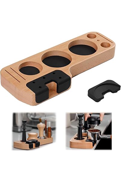 X SPRING Espresso Tamper Station, 10-in-1 Beech Wood Coffee Tool Organizer, P...