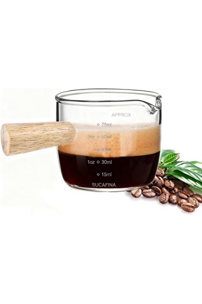 HASTHIP 100ml Espresso Shot Glass Double Measuring Cups with Wooden Handle, H...