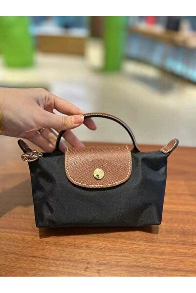 LONGINES Women Mini Dumpling Handbag, Black Nylon Top Handle Bag with Detacha...