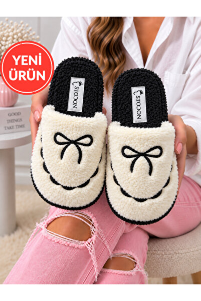 STOCON Women's Plush House Slippers Ribbon Embroidery Closed Toe House Slippe...