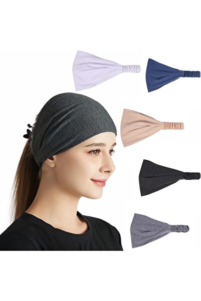 NOVOLAN 5PCS Sports Headband Men Women Head Wrap Sweat Band Hairband Solid Co...