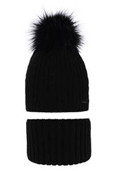 fantasialand Set de iarna pentru fete, caciula și fular negru Rima, 52-54 cm